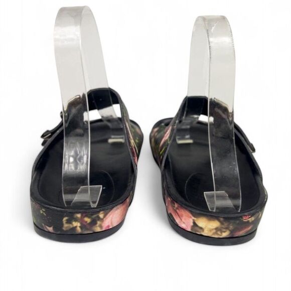 Authentic GIVENCHY Black Floral Print Leather Dual Strap Slides Size EU38 - Picture 8 of 12